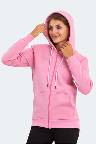 Slazenger KATYA Kadın Fermuarlı Kapüşonlu Cepli Fuşya Sweatshırt - Thumbnail