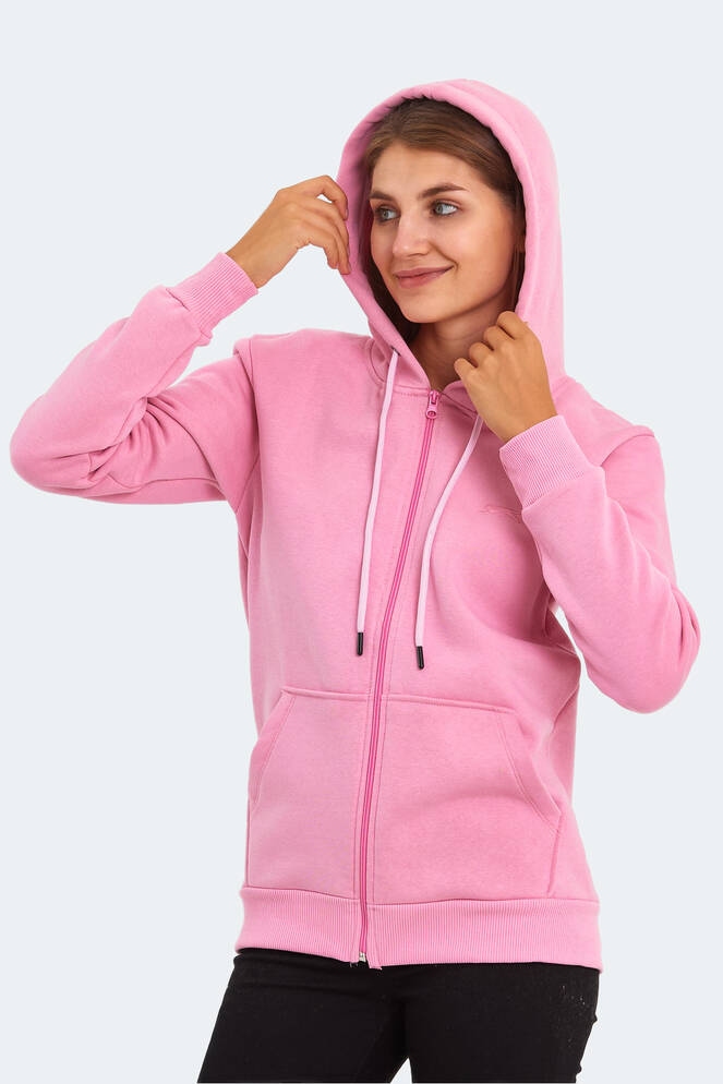 Slazenger KATYA Kadın Fermuarlı Kapüşonlu Cepli Fuşya Sweatshırt