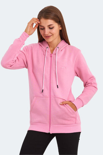 Slazenger KATYA Kadın Fermuarlı Kapüşonlu Cepli Fuşya Sweatshırt - Thumbnail