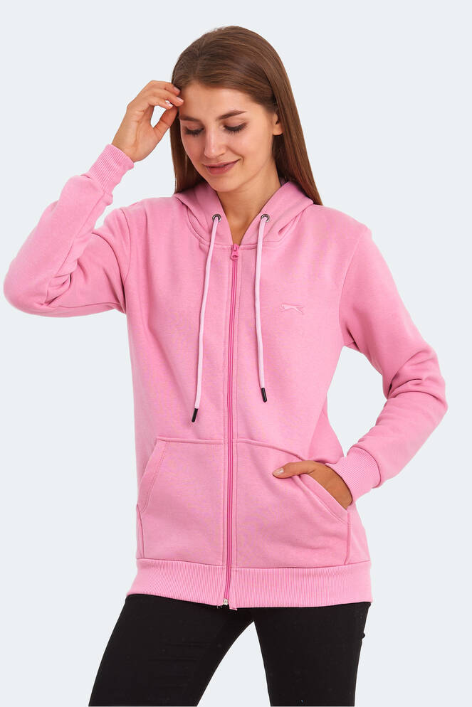 Slazenger KATYA Kadın Fermuarlı Kapüşonlu Cepli Fuşya Sweatshırt
