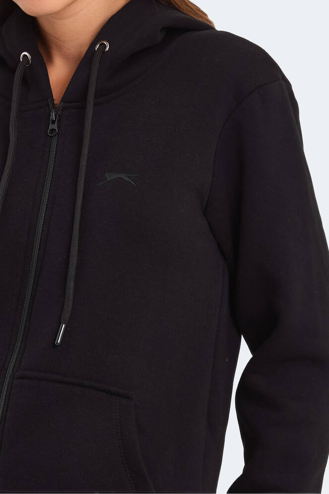 Slazenger KATYA Kadın Fermuarlı Kapüşonlu Cepli Siyah Sweatshırt