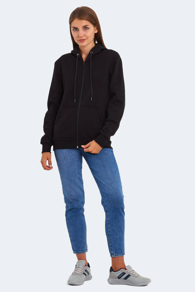 Slazenger KATYA Kadın Fermuarlı Kapüşonlu Cepli Siyah Sweatshırt