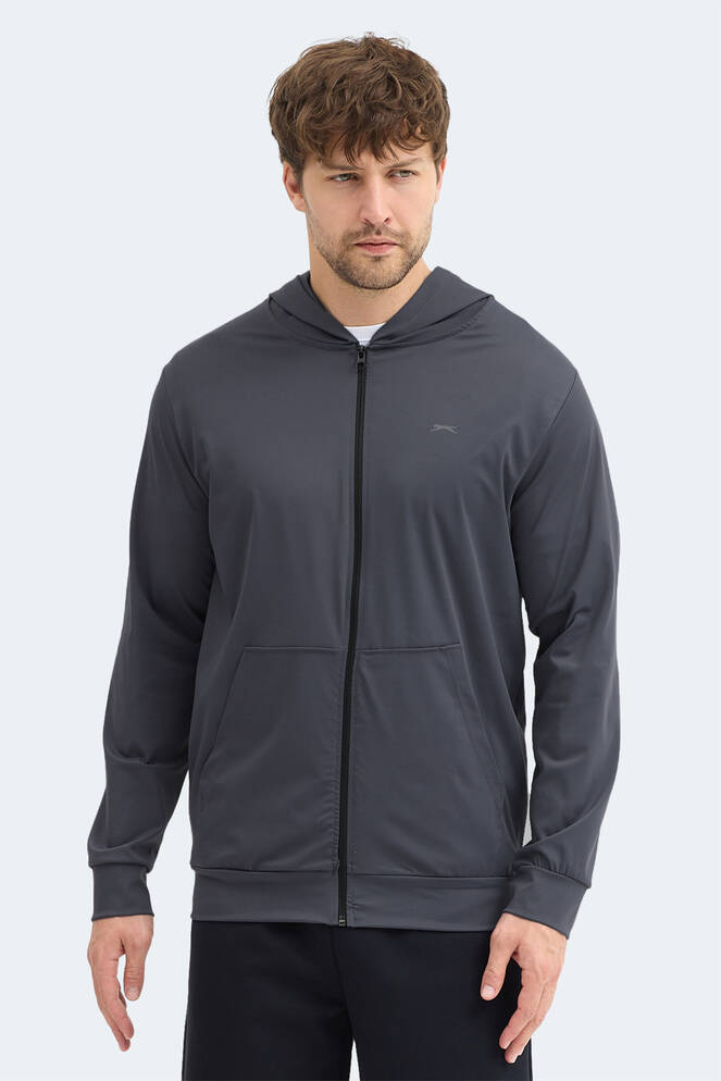 Slazenger KELENOR Erkek Kapüşonlu Cepli Koyu Gri Sweatshırt