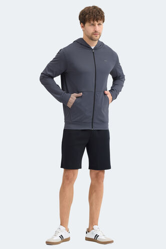 Slazenger KELENOR Erkek Kapüşonlu Cepli Koyu Gri Sweatshırt - Thumbnail