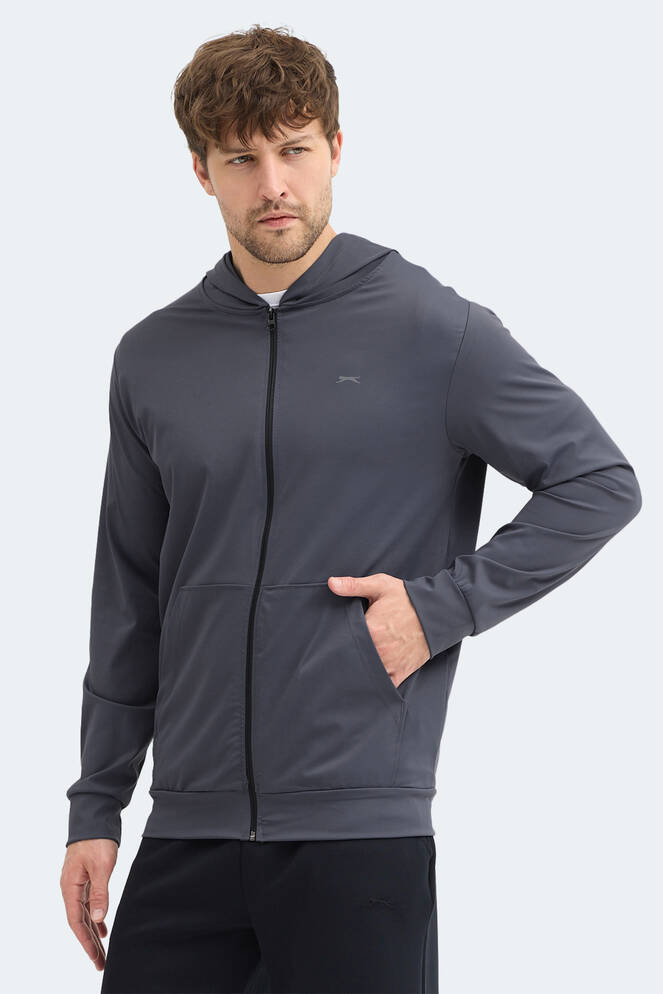 Slazenger KELENOR Erkek Kapüşonlu Cepli Koyu Gri Sweatshırt