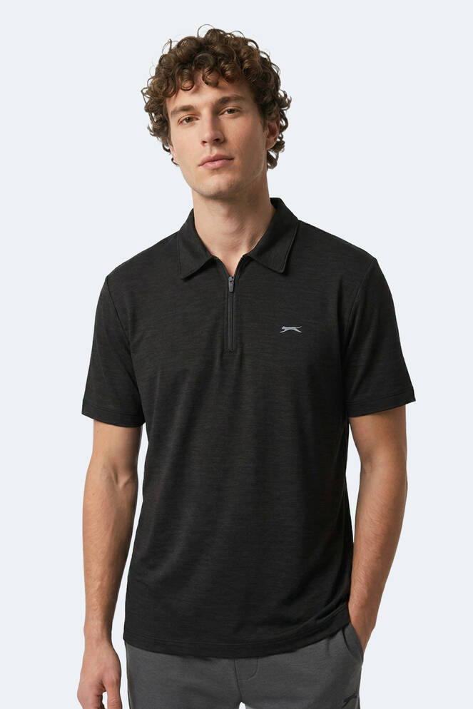 Slazenger KHAN Erkek Polo Yaka Siyah Tişört