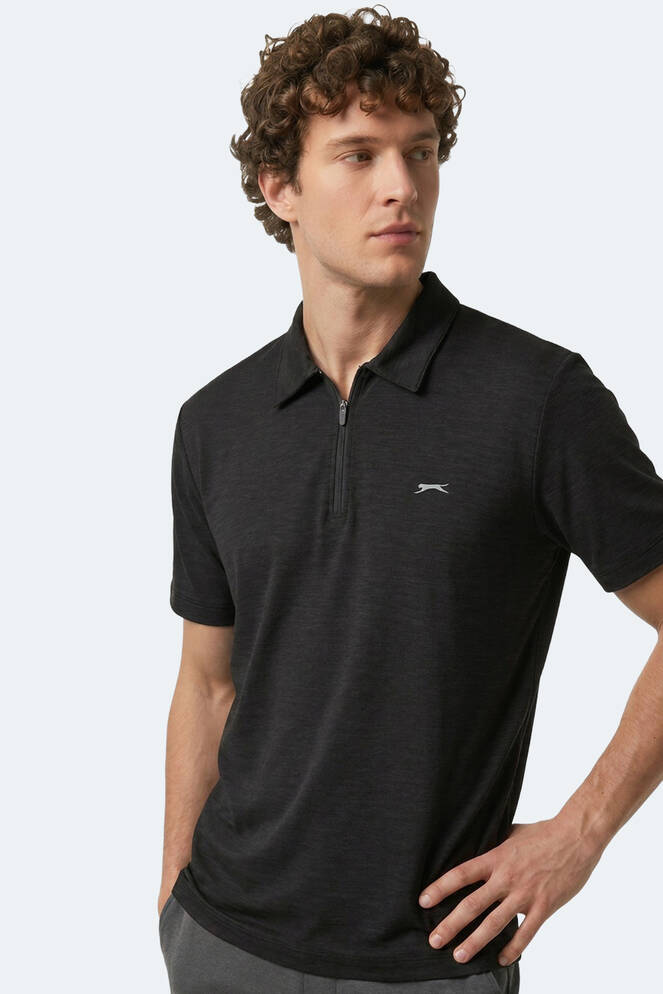 Slazenger KHAN Erkek Polo Yaka Siyah Tişört