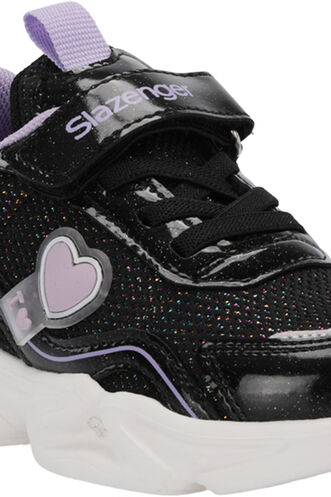 Slazenger KLARION Kız Çocuk Cırt Cırtlı Işıklı Taban Siyah / Mor Günlük Spor Ayakkabısı - Thumbnail