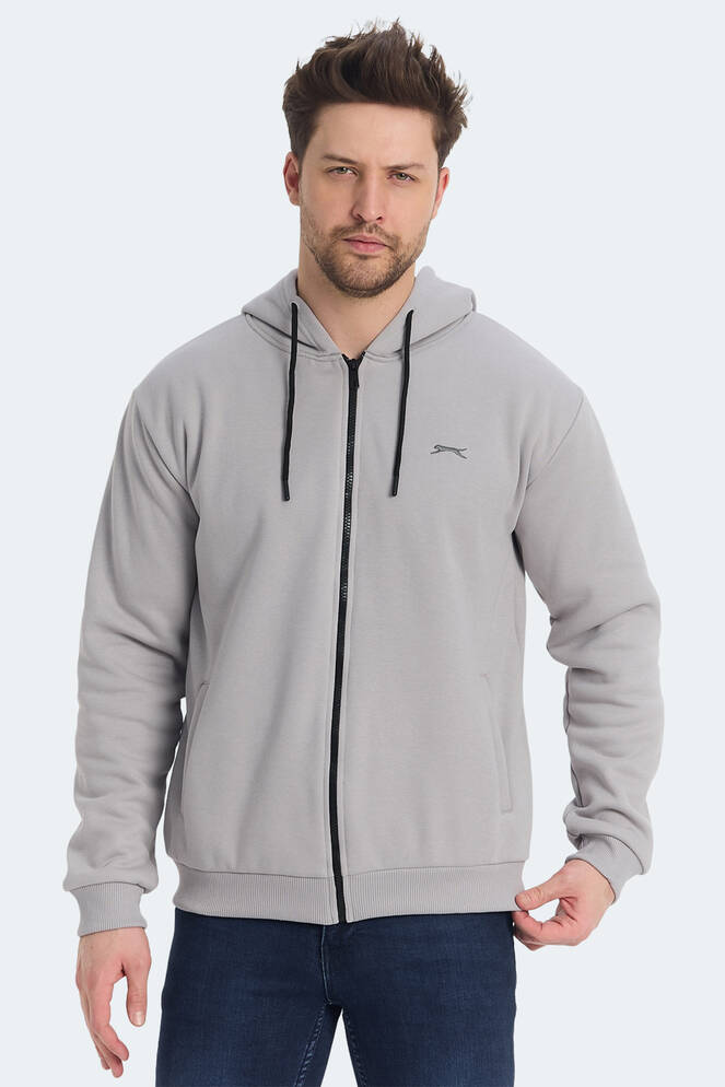 Slazenger KOZZAX IN Erkek Fermuarlı Kapüşonlu Cepli Gri Sweatshırt