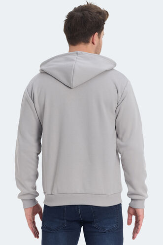 Slazenger KOZZAX IN Erkek Fermuarlı Kapüşonlu Cepli Gri Sweatshırt - Thumbnail