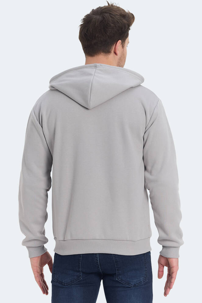 Slazenger KOZZAX IN Erkek Fermuarlı Kapüşonlu Cepli Gri Sweatshırt