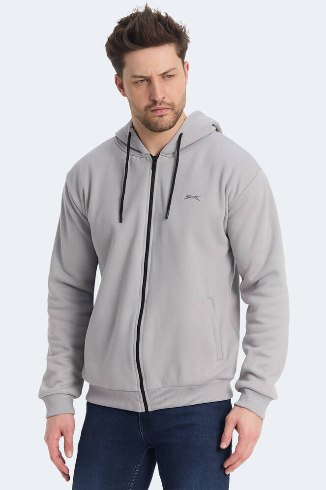 Slazenger KOZZAX IN Erkek Fermuarlı Kapüşonlu Cepli Gri Sweatshırt