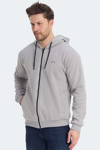 Slazenger KOZZAX IN Erkek Fermuarlı Kapüşonlu Cepli Gri Sweatshırt - Thumbnail