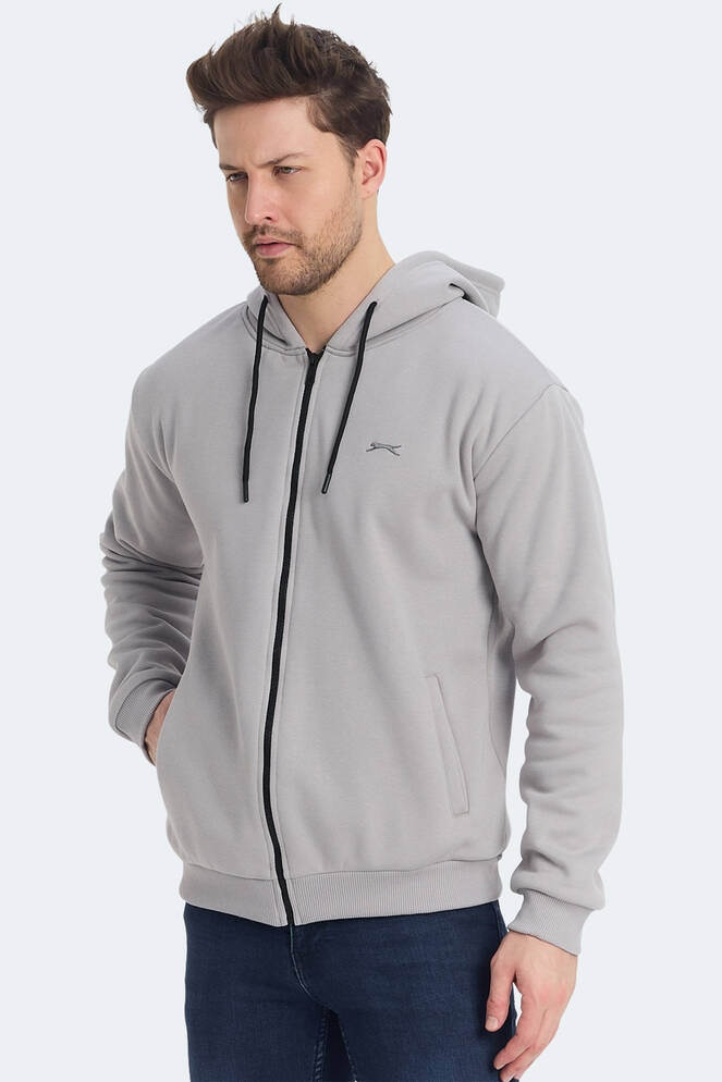 Slazenger KOZZAX IN Erkek Fermuarlı Kapüşonlu Cepli Gri Sweatshırt