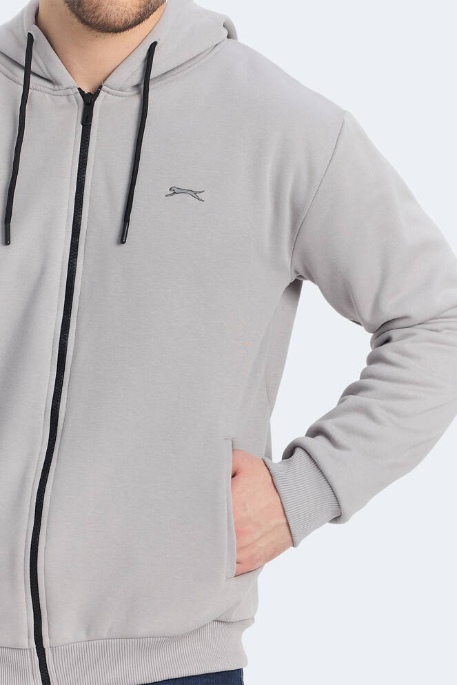 Slazenger KOZZAX IN Erkek Fermuarlı Kapüşonlu Cepli Gri Sweatshırt