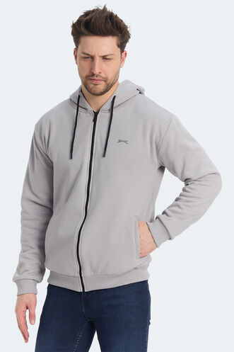 Slazenger KOZZAX IN Erkek Fermuarlı Kapüşonlu Cepli Gri Sweatshırt - Thumbnail