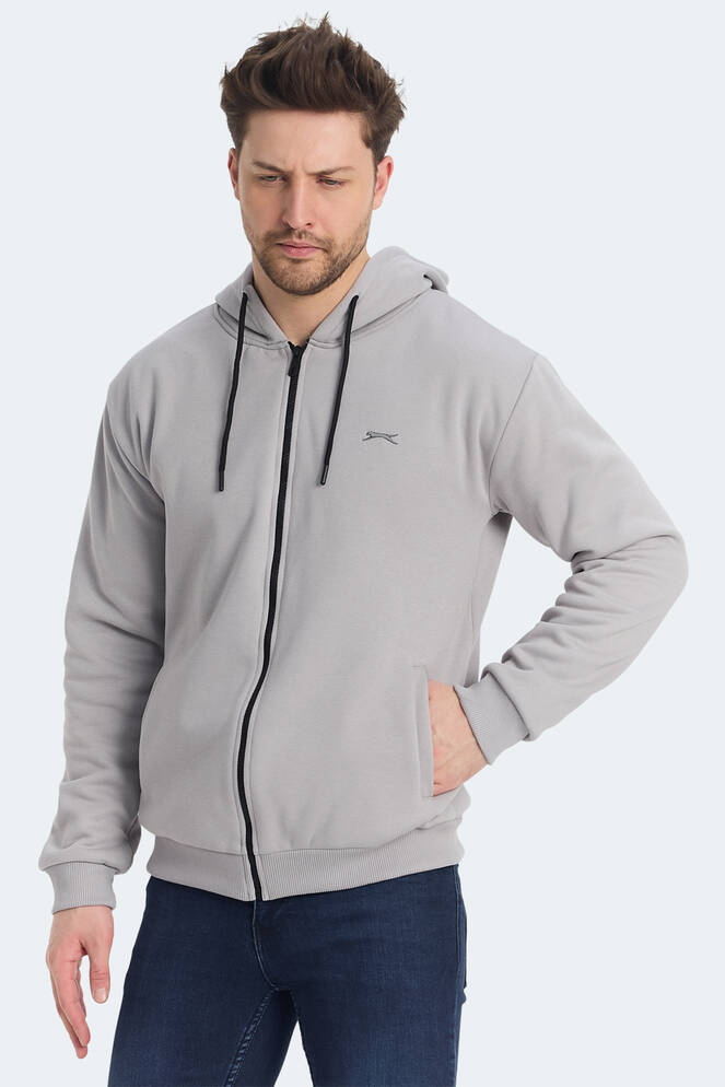Slazenger KOZZAX IN Erkek Fermuarlı Kapüşonlu Cepli Gri Sweatshırt