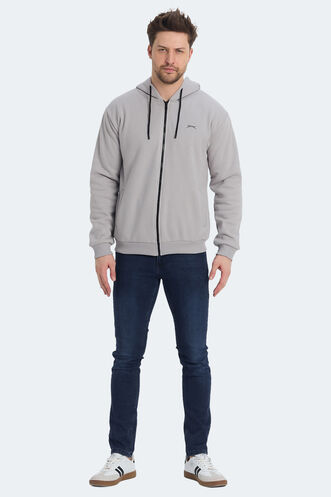 Slazenger KOZZAX IN Erkek Fermuarlı Kapüşonlu Cepli Gri Sweatshırt - Thumbnail