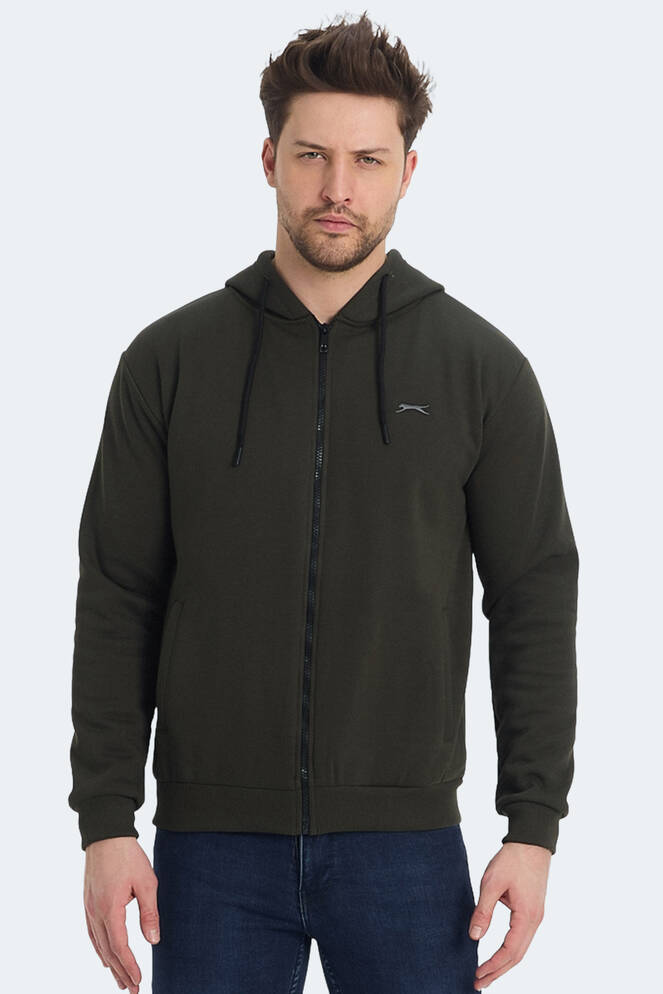 Slazenger KOZZAX IN Erkek Fermuarlı Kapüşonlu Cepli Haki Sweatshırt