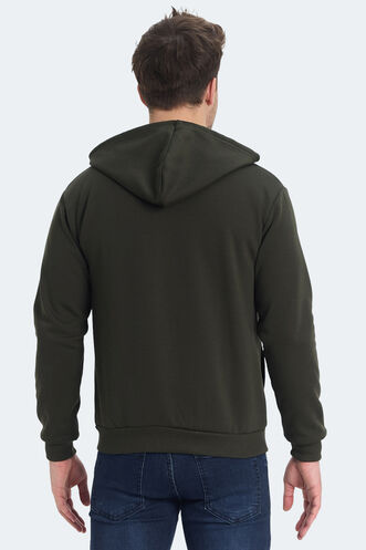 Slazenger KOZZAX IN Erkek Fermuarlı Kapüşonlu Cepli Haki Sweatshırt - Thumbnail