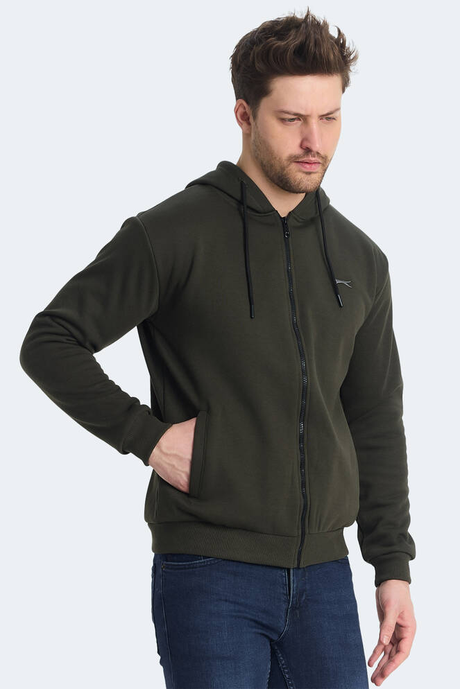 Slazenger KOZZAX IN Erkek Fermuarlı Kapüşonlu Cepli Haki Sweatshırt