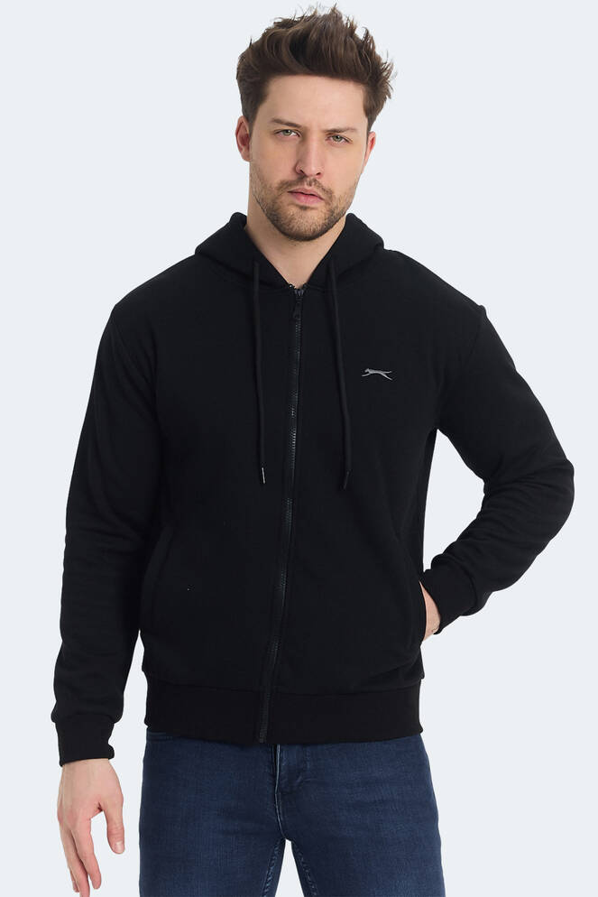 Slazenger KOZZAX IN Erkek Fermuarlı Kapüşonlu Cepli Siyah Sweatshırt