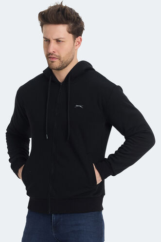 Slazenger KOZZAX IN Erkek Fermuarlı Kapüşonlu Cepli Siyah Sweatshırt - Thumbnail