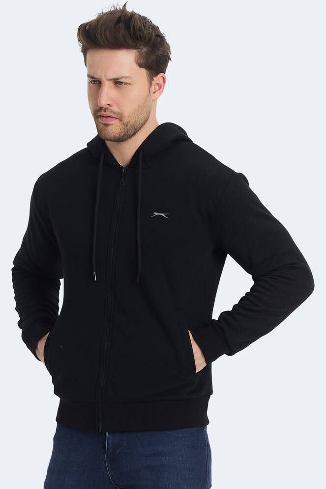 Slazenger KOZZAX IN Erkek Fermuarlı Kapüşonlu Cepli Siyah Sweatshırt