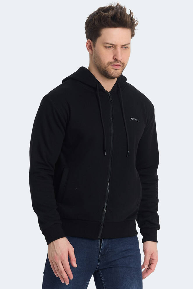 Slazenger KOZZAX IN Erkek Fermuarlı Kapüşonlu Cepli Siyah Sweatshırt