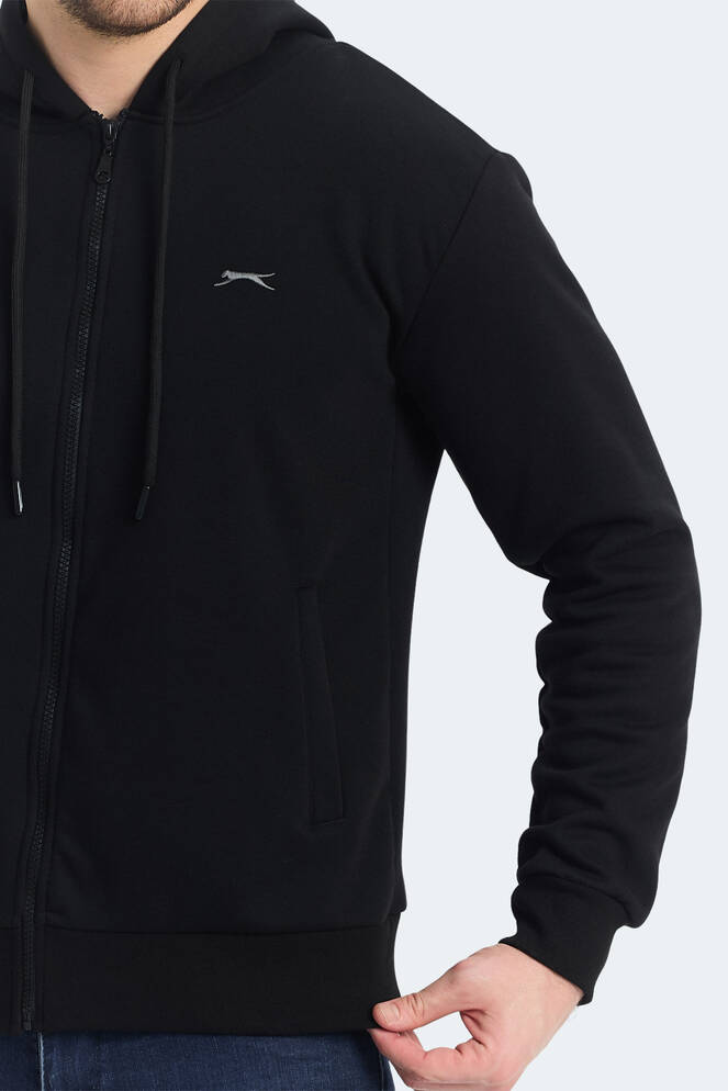 Slazenger KOZZAX IN Erkek Fermuarlı Kapüşonlu Cepli Siyah Sweatshırt
