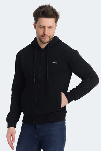 Slazenger KOZZAX IN Erkek Fermuarlı Kapüşonlu Cepli Siyah Sweatshırt - Thumbnail