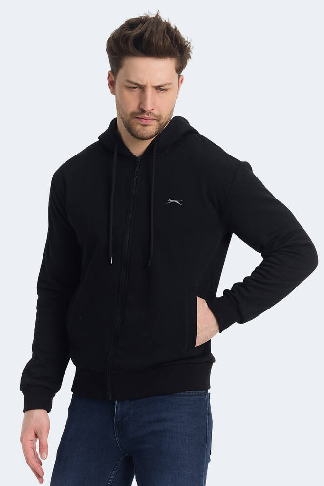 Slazenger KOZZAX IN Erkek Fermuarlı Kapüşonlu Cepli Siyah Sweatshırt
