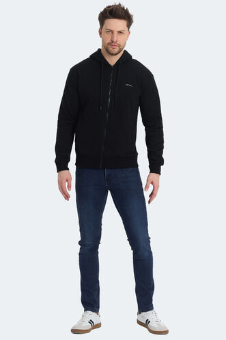 Slazenger KOZZAX IN Erkek Fermuarlı Kapüşonlu Cepli Siyah Sweatshırt - Thumbnail