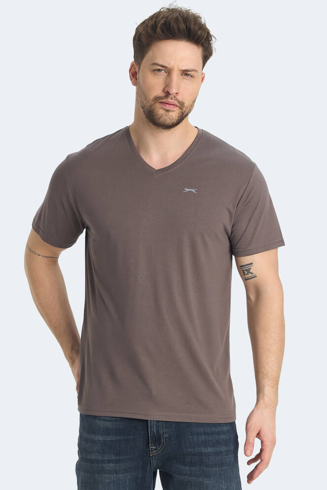 Slazenger KRAKKER Erkek V Yaka Kahve Tişört