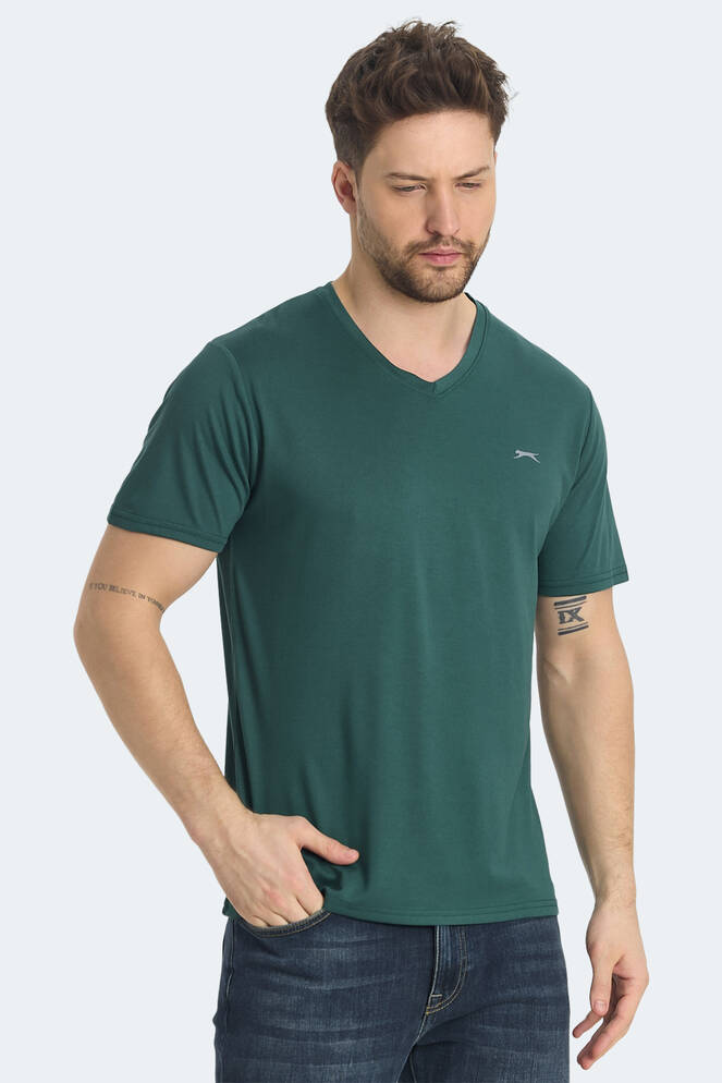 Slazenger KRAKKER Erkek V Yaka Yeşil Tişört