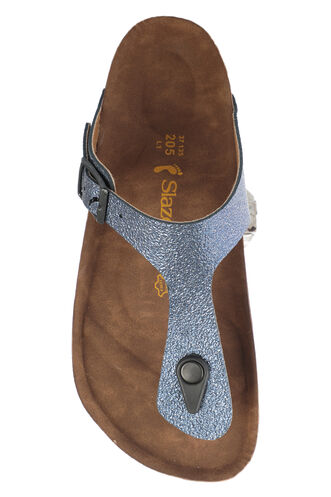 Slazenger LUKE Kadın Terlikleri Mavi Simli - Thumbnail