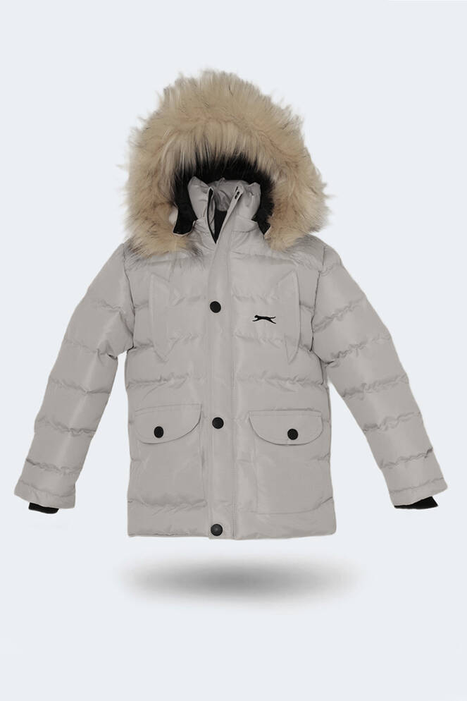 Slazenger NAPOLI Unisex Çocuk Kapüşonlu Şişme Gri Mont & Kaban