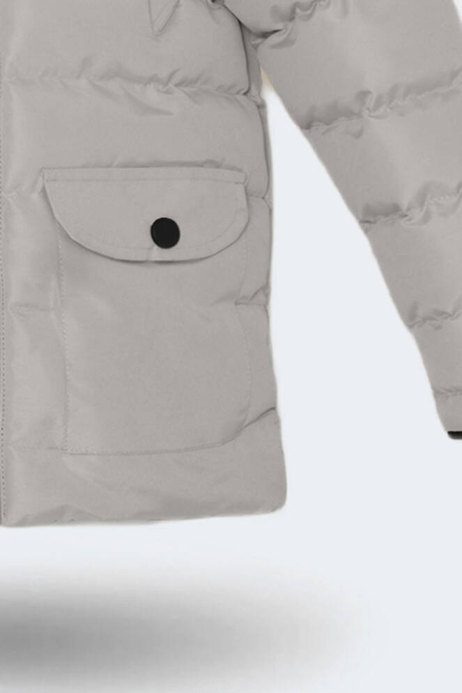 Slazenger NAPOLI Unisex Çocuk Kapüşonlu Şişme Gri Mont & Kaban