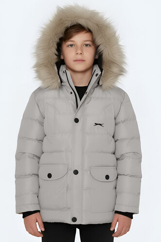 Slazenger - Slazenger NAPOLI Unisex Çocuk Kapüşonlu Şişme Gri Mont & Kaban