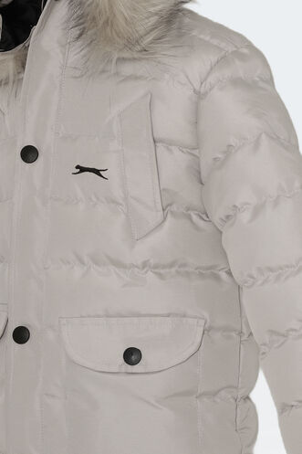 Slazenger NAPOLI Unisex Çocuk Kapüşonlu Şişme Gri Mont & Kaban - Thumbnail