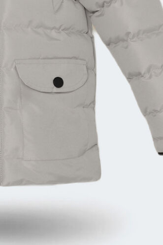 Slazenger NAPOLI Unisex Çocuk Kapüşonlu Şişme Gri Mont & Kaban - Thumbnail