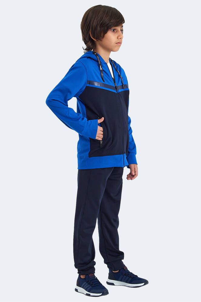 Slazenger NOON Erkek Çocuk Fermuarlı Kapüşonlu Cepli Lacivert / Saks Mavi Eşofman Takımı