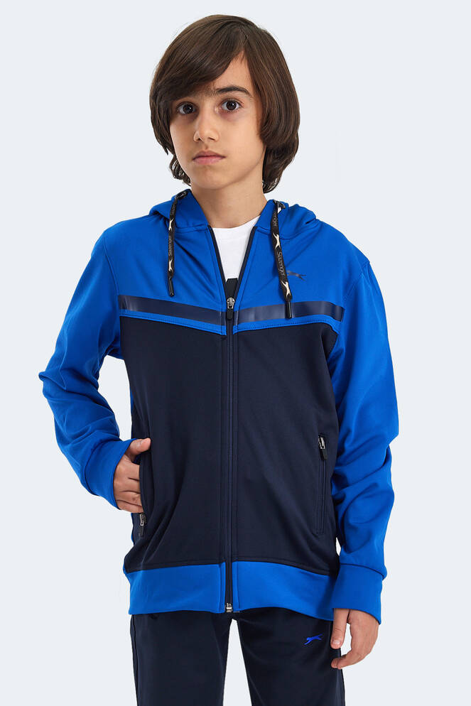 Slazenger NOON Erkek Çocuk Fermuarlı Kapüşonlu Cepli Lacivert / Saks Mavi Eşofman Takımı