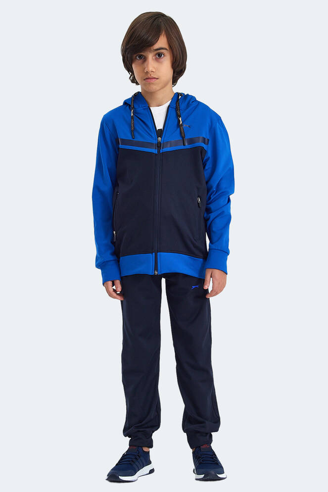 Slazenger NOON Erkek Çocuk Fermuarlı Kapüşonlu Cepli Lacivert / Saks Mavi Eşofman Takımı