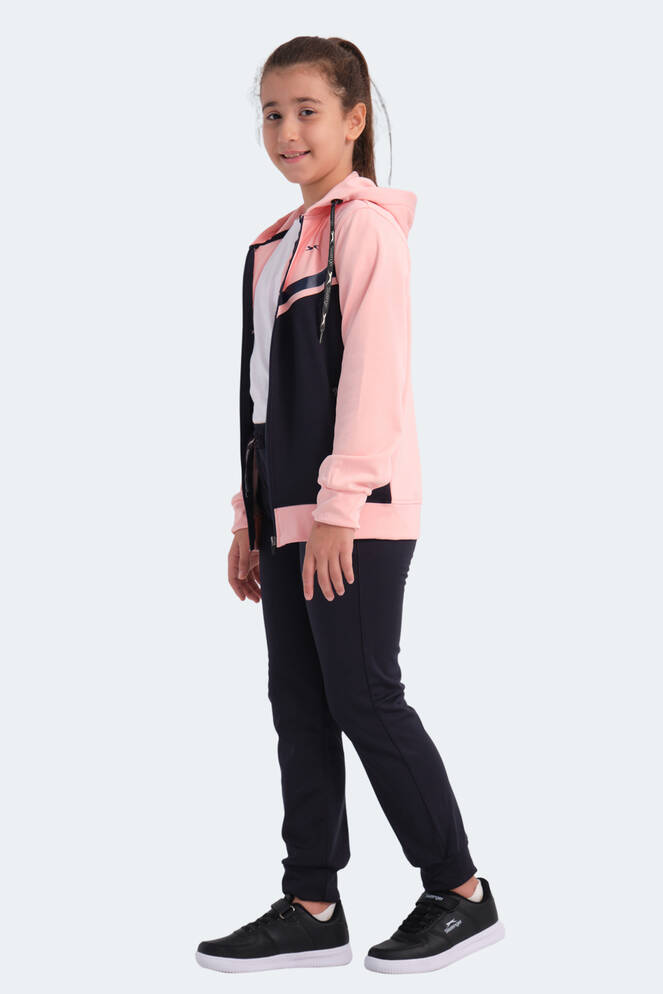 Slazenger NOON Kız Çocuk Fermuarlı Kapüşonlu Cepli Lacivert / Pembe Eşofman Takımı