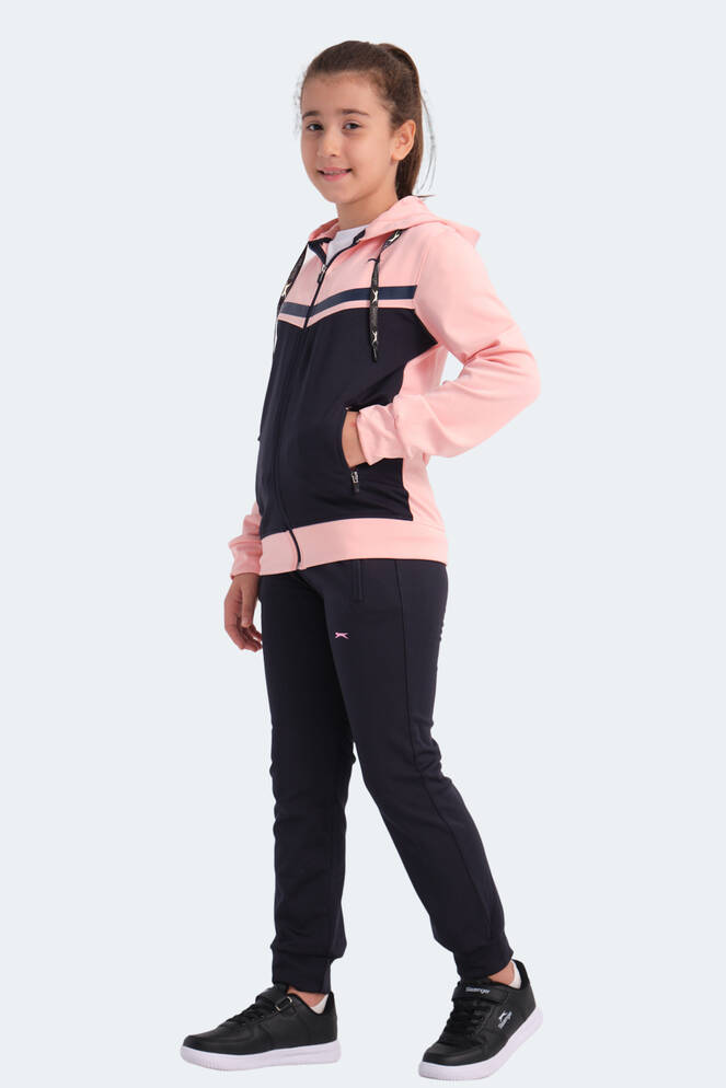 Slazenger NOON Kız Çocuk Fermuarlı Kapüşonlu Cepli Lacivert / Pembe Eşofman Takımı
