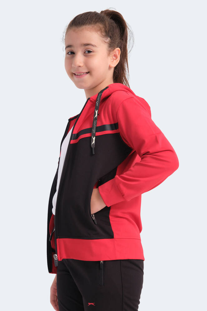 Slazenger NOON Unisex Çocuk Fermuarlı Kapüşonlu Cepli Siyah / Kırmızı Eşofman Takımı