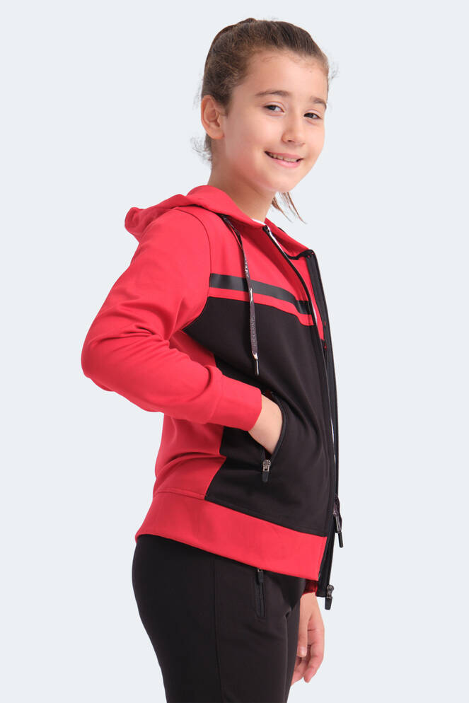Slazenger NOON Unisex Çocuk Fermuarlı Kapüşonlu Cepli Siyah / Kırmızı Eşofman Takımı
