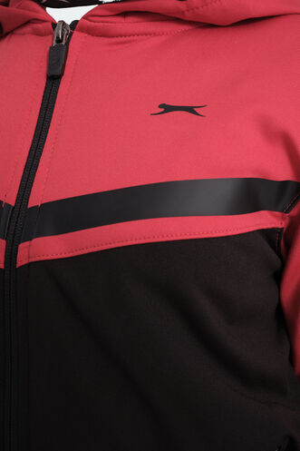 Slazenger NOON Unisex Çocuk Fermuarlı Kapüşonlu Cepli Siyah / Kırmızı Eşofman Takımı - Thumbnail