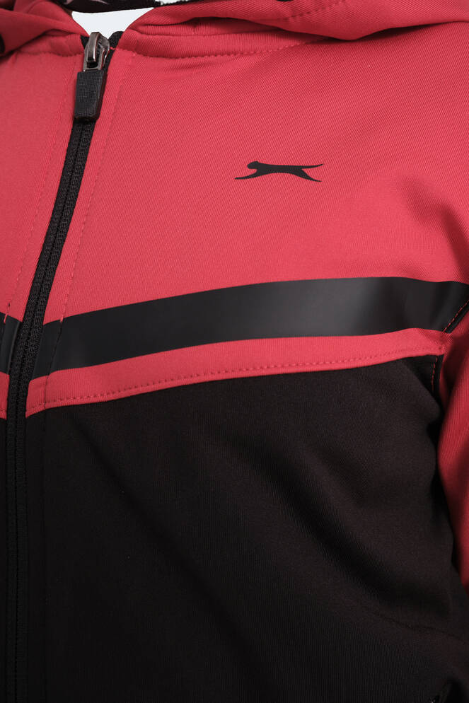Slazenger NOON Unisex Çocuk Fermuarlı Kapüşonlu Cepli Siyah / Kırmızı Eşofman Takımı
